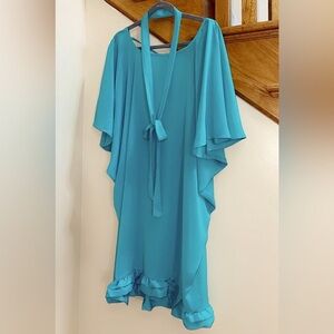 Women’s Batwing Teal Blue Beach Dress / Shirt Sizes Medium, Large V Back NWT
